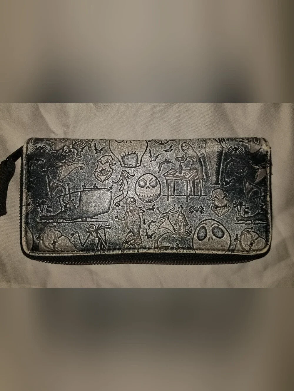 Jack and Sally Themed Black and White Men's or Women's Zip Wallet